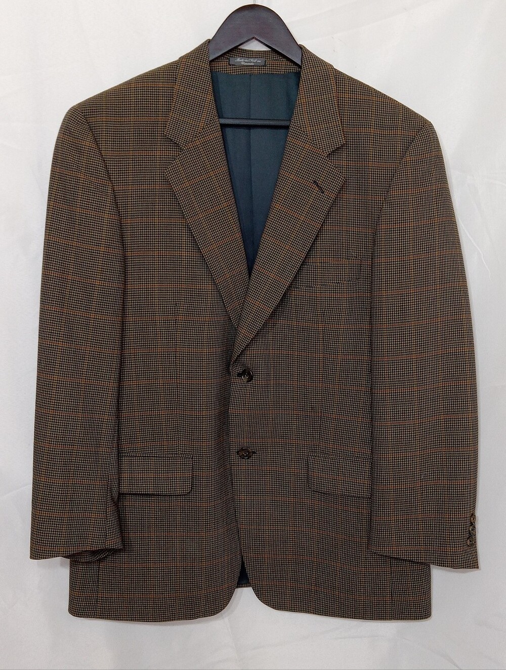 Mark Shale 42S Wool Blazer Sport Coat Brown Houndstooth Windowpane Plaid Classic